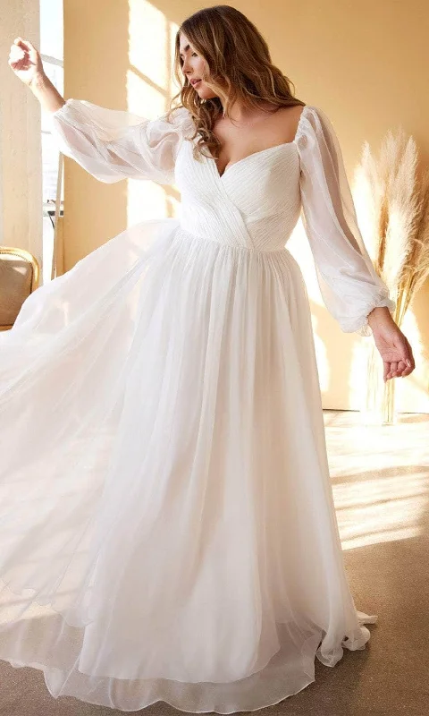 Stylish Women's Attire Fashion Sale Ladivine CD243WC - Long Sleeve Sheer Wedding Gown