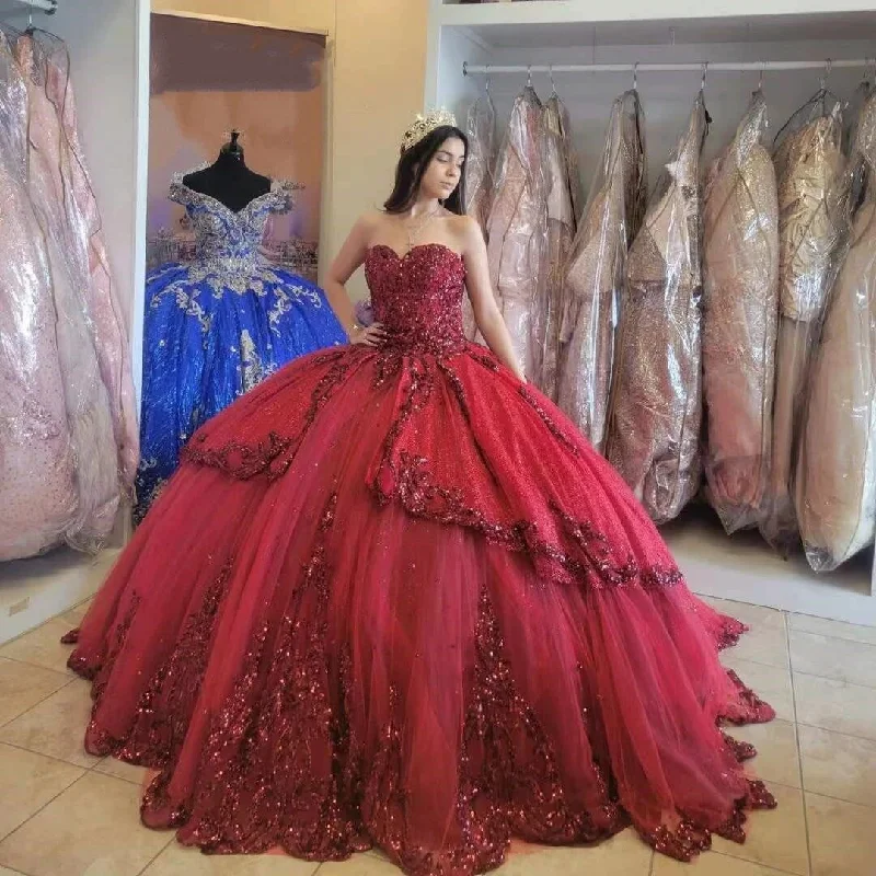 Tailored Clothing For Women Best Sellers Red New Quinceanera Dresses Sequined Beading Appliques Sweetheart Formal Party Princess Ball Gowns Vestidos De 15 Años