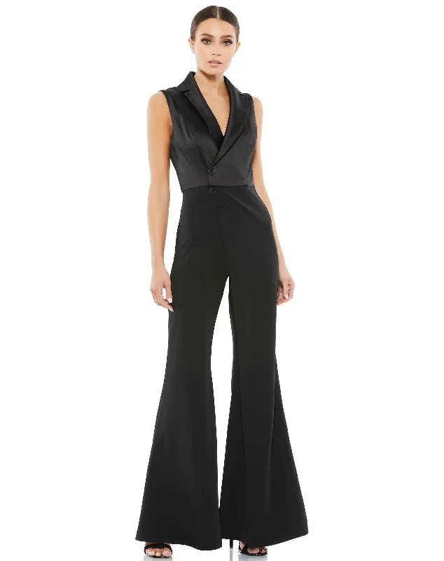 Women's Stylish Vacation Attire Exclusive Designer Collection Mac Duggal 26603 Long Formal Tuxedo Jumpsuit