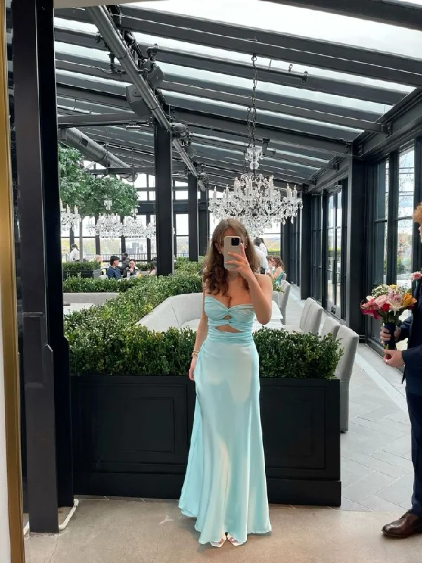 Sustainable Fashion Clothing For Women Vintage Retro Party Wear Light Blue Lovely Satin Long Party Dress Evening Gowns      S6633