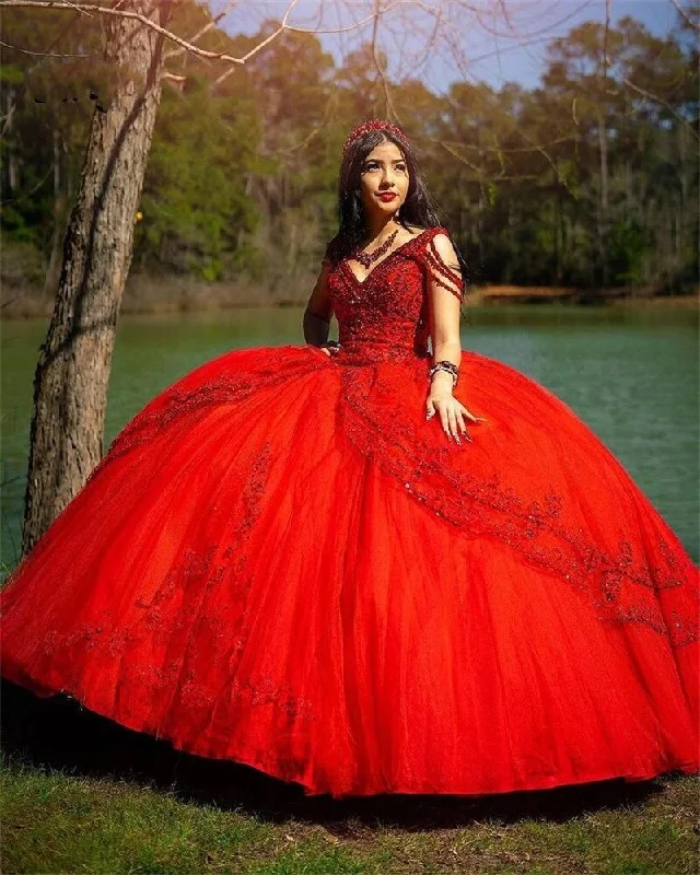 Women's Clothing And Garments Sets Mega Sale Sparkly Red Sweet 16 Ball Gown Quinceañera Dresses Beaded Sequins Tassels Plus Size Vestido De 15 Anos Prom Party Gowns