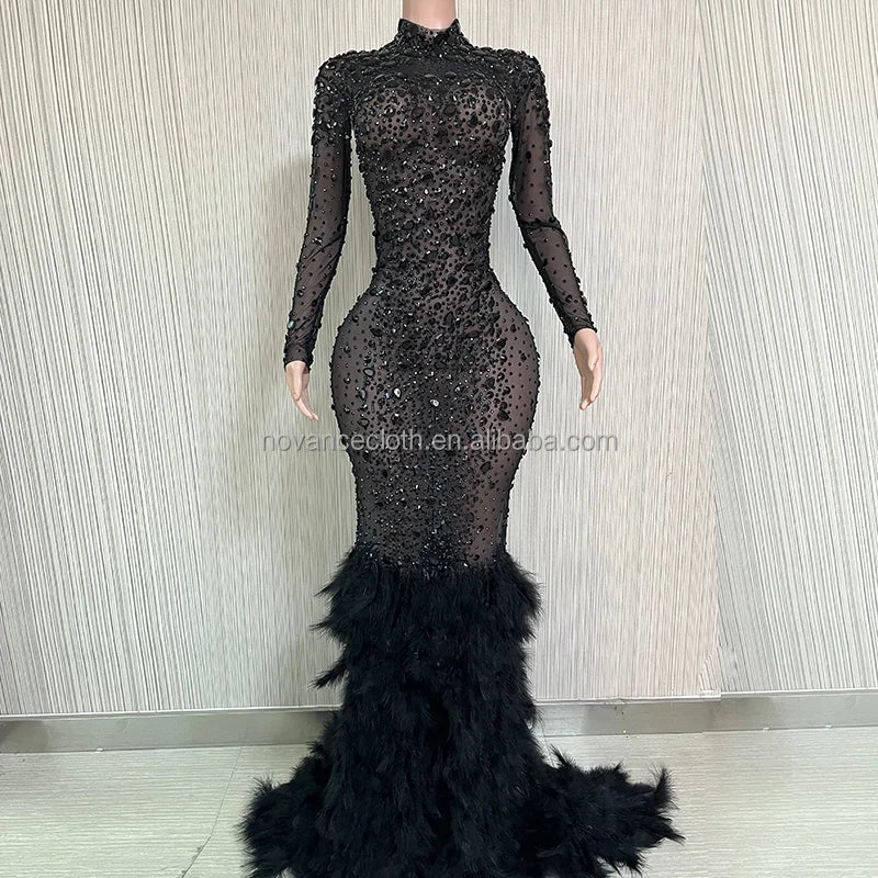 Stylish Women's Garments Comfort First Women's Fashion NOVANCE Y2222-DB 2023 new product dazzling rhinestones black dresses elegant women elegant evening gown for dinner party