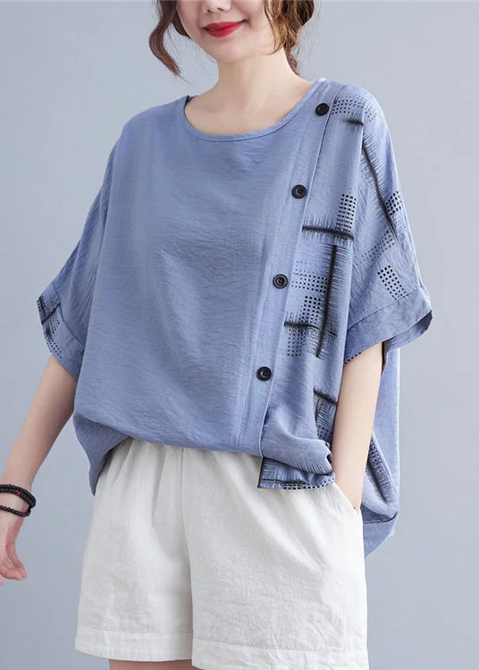 Casual Garments For Women Dreamy Aesthetic Unique Sky Blue Asymmetrical Patchwork Cotton Tank Summer