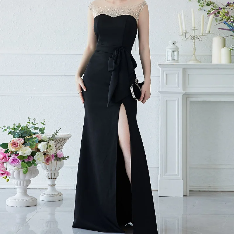 Women's Athletic Apparel New Season Fashion Preview Black Sleeveless High Slit Maxi Dress