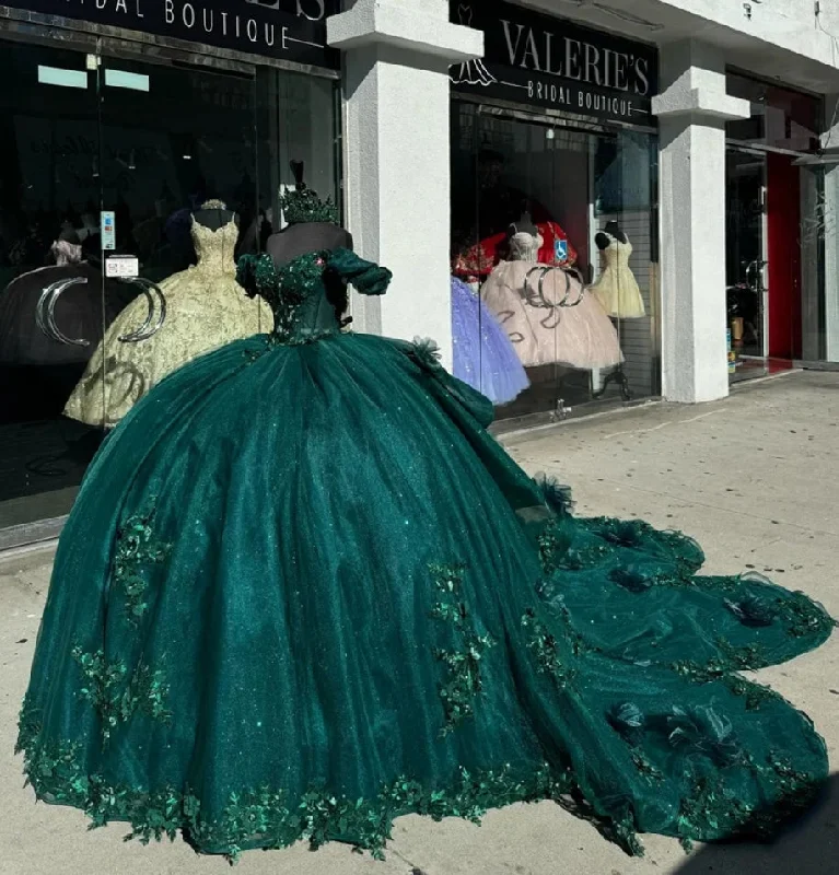 Women's Clothing For Special Occasions Unbeatable Prices Princess Emerald Green Off Shoulder Ball Gown Quinceanera Dresses Beads Birthday Party Flowers Sweet 16 Dress