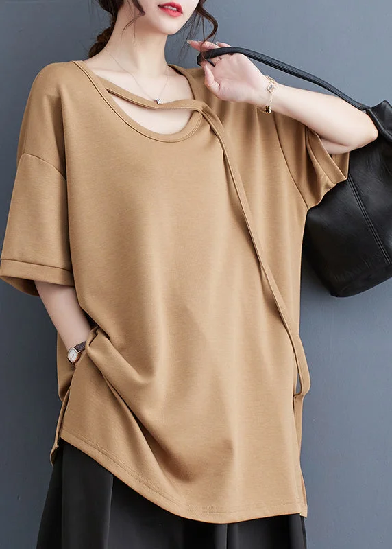 Women's Vacation Garments Luxe Layering Khaki Original Design Cotton Tanks Oversized Side Open Summer