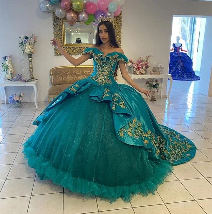 Women's Activewear Apparel Unbeatable Prices Teal Blue Princess Quinceanera Dresses Ball Gown Off The Shouler Appliques Sweet 16 Dresses 15 Años Mexican