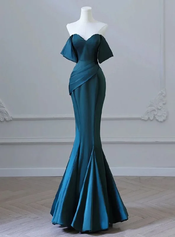 Women's Plus-Size Attire Chic Style, Always In Vogue Satin Off the Shoulder Pleats Prom Dress Evening Dress     S6910