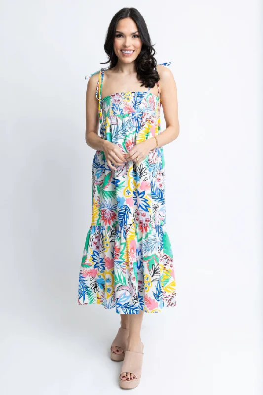 Women's Resort Apparel Trendy Threads Multi Palm Smock Maxi Dress