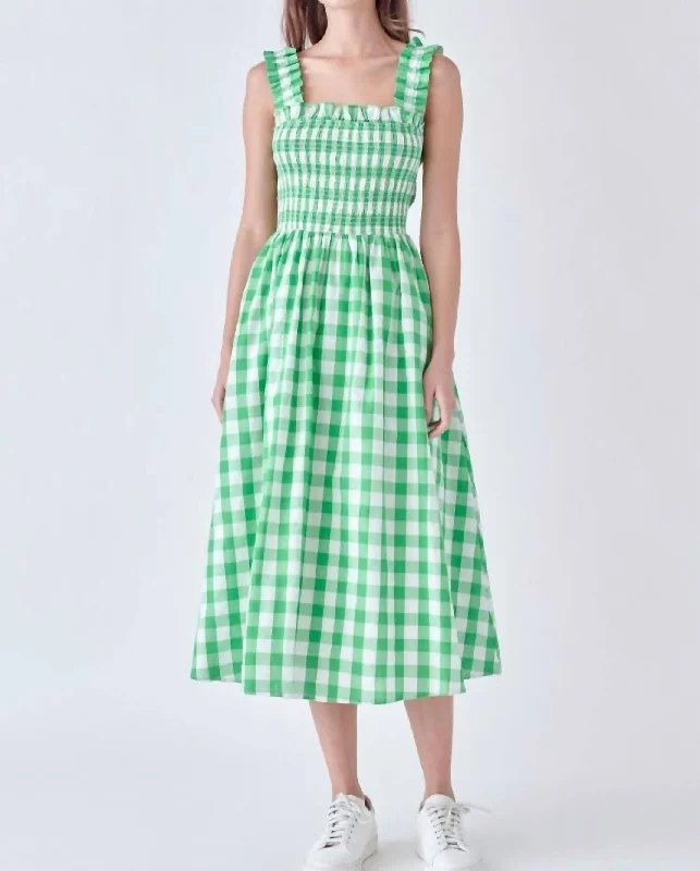 Women's Date Night Outfit Timeless Elegance Redefined Alice Check Print Midi Dress In Green