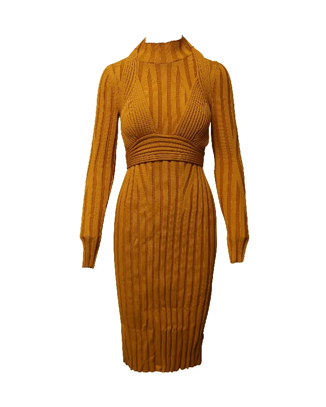 Women's Clothing With Trendy Designs The Epitome Of Modern Women's Fashion Proenza Schouler Heavy Rib Long Sleeve Midi Dress in Yellow Viscose