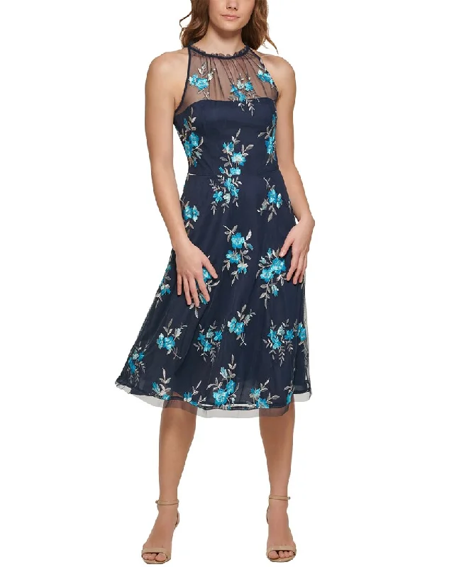 Women's Elegant Outfit Trend Driven Wardrobe Vince Camuto Embroidered Mesh Midi Dress