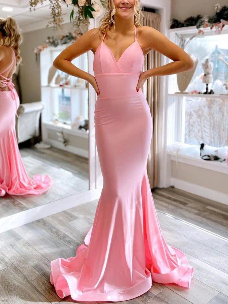 Women's Occasion Wear Apparel Stylish Looks Amzcw Simple pink satin mermaid long prom dress pink evening dress stores with prom dresses