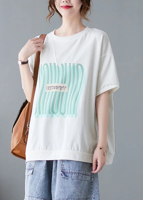 Women's Seasonal Garments Casual Elegance Plus Size White Oversized Print Cotton Tanks Summer