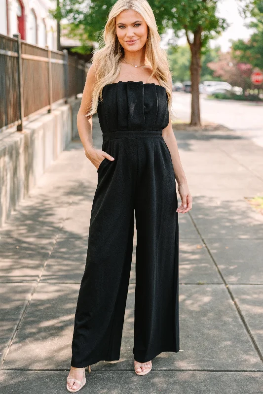 Women's Luxury Attire Huge Discounts This Week The Latest Edition Black Pleated Jumpsuit