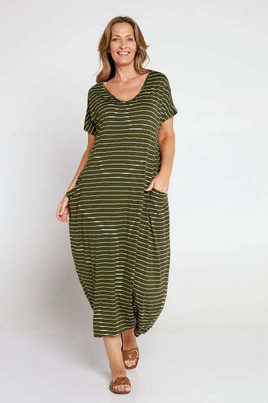 Women's Vacation Garments Big Discounts Rowan Maxi Dress - Khaki Stripe