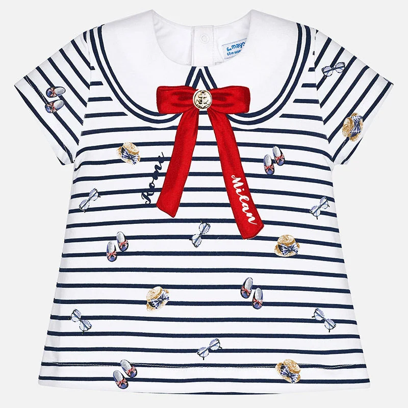 Women's Formal Clothes New Season Fashion Preview Sale Mayoral Striped Bow T-Shirt