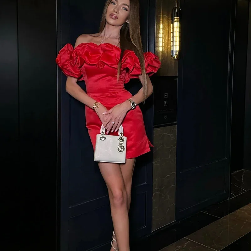 Women's Seasonal Wardrobe Clothing Travel Essentials Red Cocktail Dresses Off Shoulder Ruched Short Prom Birthday Party Gowns Women Dinner Dress Mini Formal Event Gown Custom