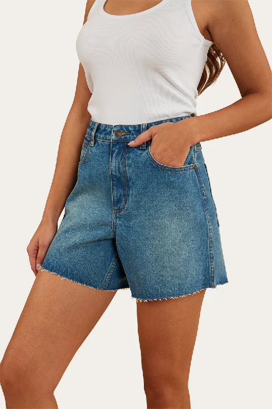 Vintage-Inspired Garments Big Savings On Minimalist Office Styles Remy Womens Denim Short - Mid Wash Blue