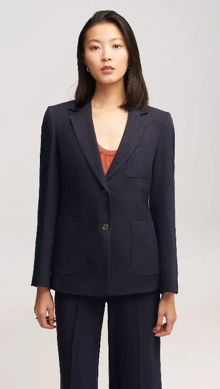 Women's Fashionable Clothing Sets Parisian Effortless Chic Style Weekend Blazer in Textured Linen Twill | Midnight