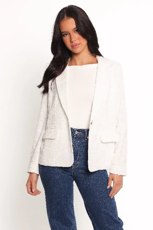 Women's Plus-Size Casual Outfit Wardrobe Essentials Darian Lace Knit Single Button Blazer - Off White