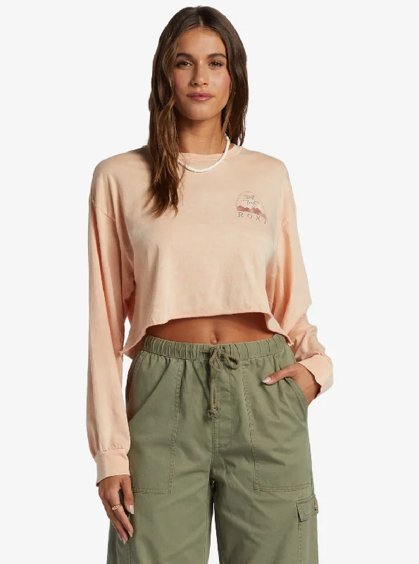 Stylish Women's Garments For Holidays Feminine Allure Palm Arcana Cropped Oversized Long Sleeve T-Shirt - Salmon