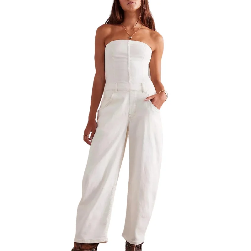 Comfortable Women's Attire Romantic Flair Je Suis Barrel Leg Jumpsuit In Stone White