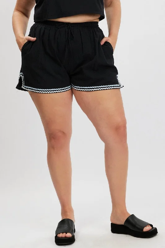 High-Fashion Women's Clothing Daily Deals Black Ric Rac Trim Shorts