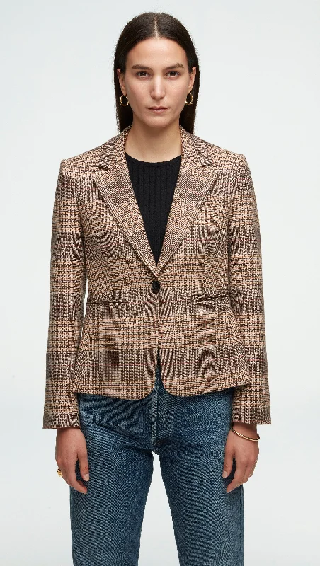 Women's Holiday Attire Fashion Sale Schoolboy Blazer in Houndstooth Plaid | Brown Multi