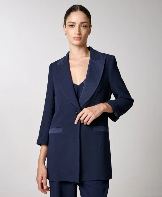 Women's Plus-Size Attire Grab Romantic Date - Night Styles Now Access Fashion Navy Blazer With Satin Detail