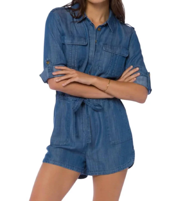 Women's Effortless Casual Outfit Timeless Elegant Luba Romper In Calva Blue