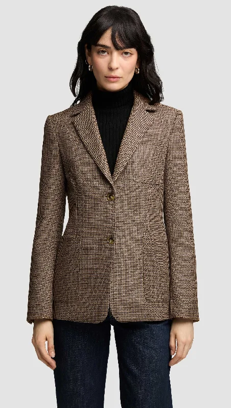 Women's Trendy Clothing Contemporary Elegance Weekend Blazer in Wool | Brown Houndstooth