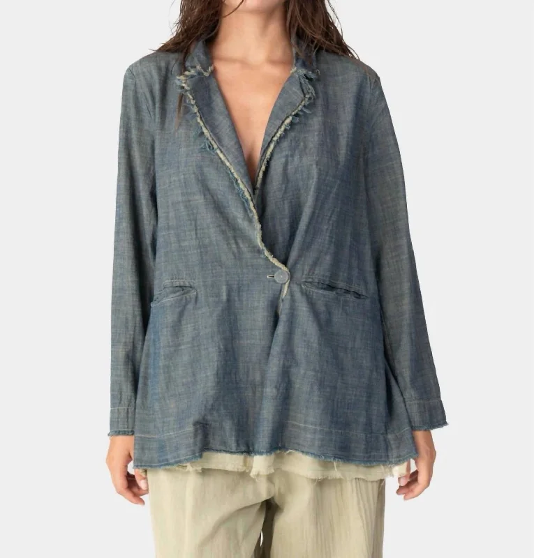 Women's Apparel And Garments Odd Size Clearance Sale Raw Edge Copper Layered Blazer In Denim