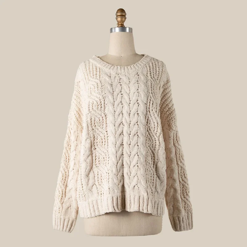 Women's Professional Apparel Discount Extravaganza Braid Crochet Knit Sweater (Beige)