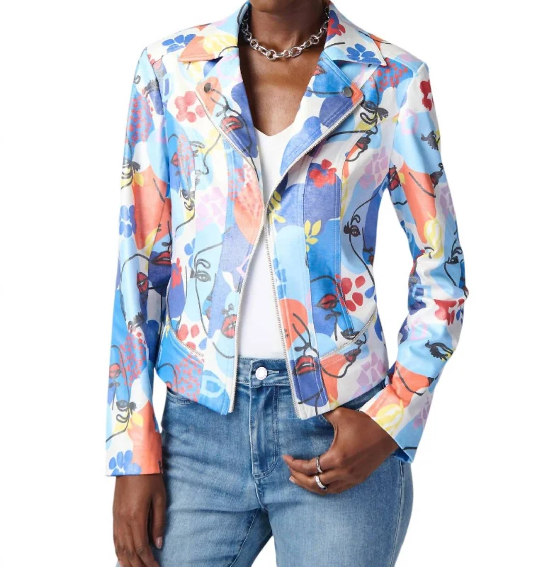 Women's Garments Limited Time Floral Print Jacket In Blue Orange Multi Print