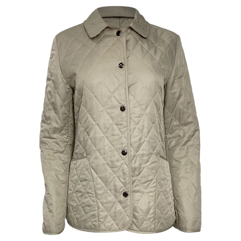 Classic Women's Clothing Styles Feminine Soft - Hued Look Burberry London Quilted Buttoned Down Jacket in Beige Polyester