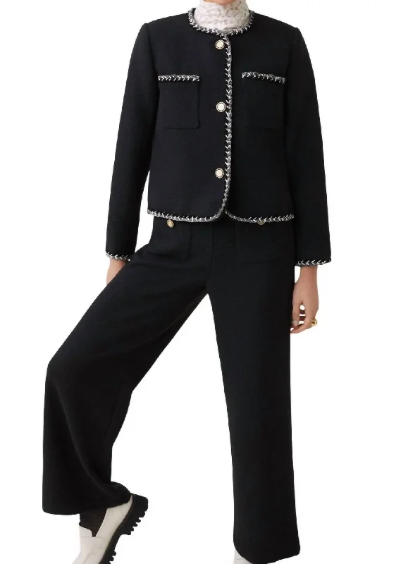 Women's Transitional Attire Popular Collection Tweed Jacket In Black And White