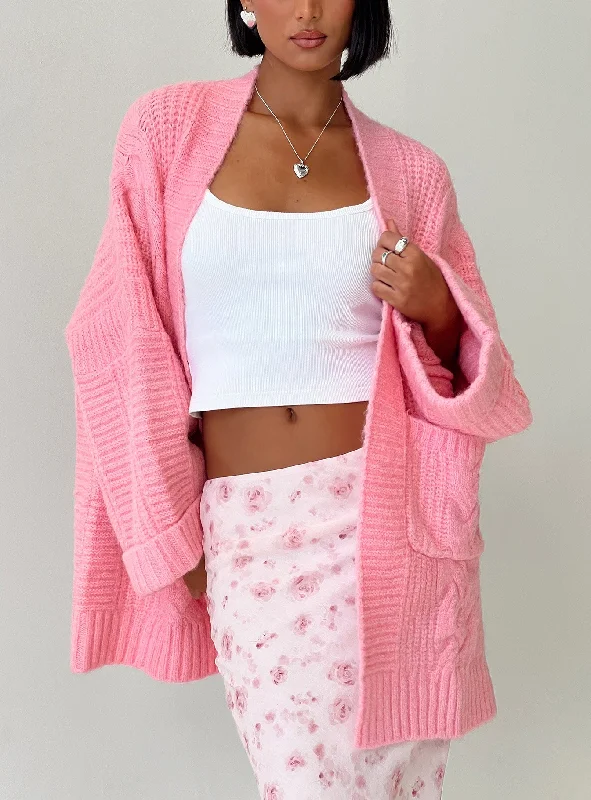 Women's High-End Clothing Modern Romance Paisleigh Cable Knit Cardigan Pink