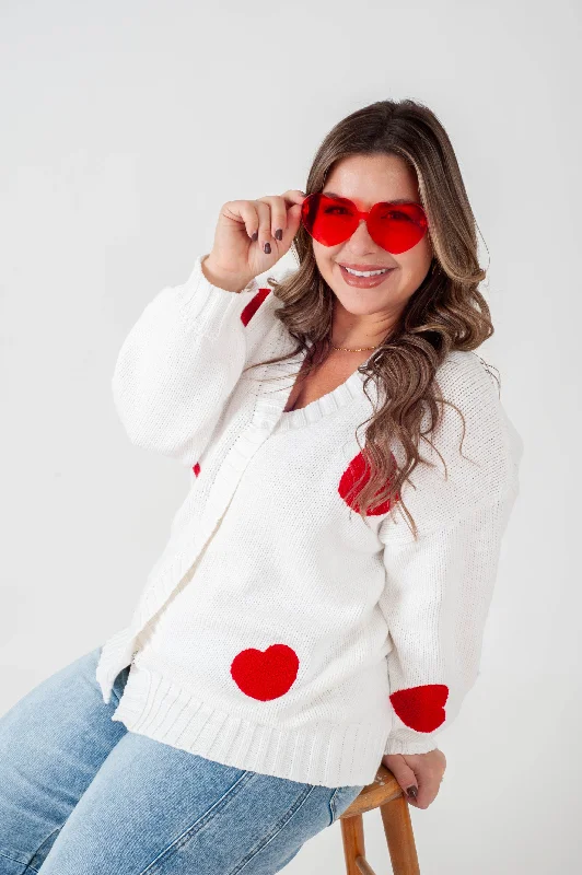 Women's Holiday Clothing Vibrant Styles All Over Heart Oversized Cardigan