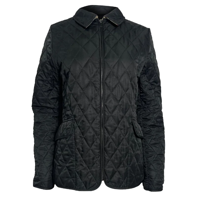 Women's Urban Clothing Nordic Minimalist Home Look Burberry Brit Quilted Zipped Down Jacket in Black Polyester