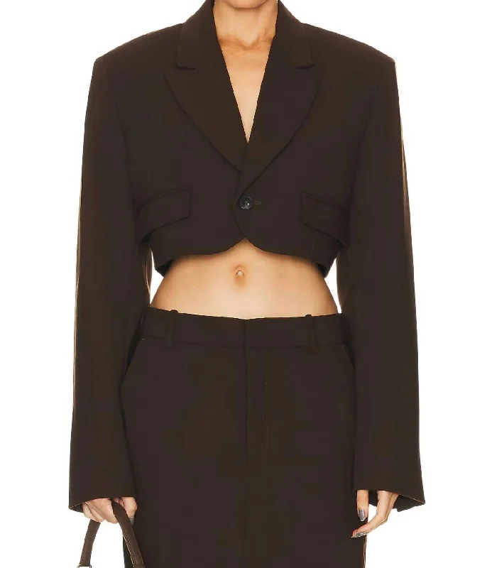 Women's Elegant Formal Outfit Chic Style The Cropped Blazer In Ganache Brown