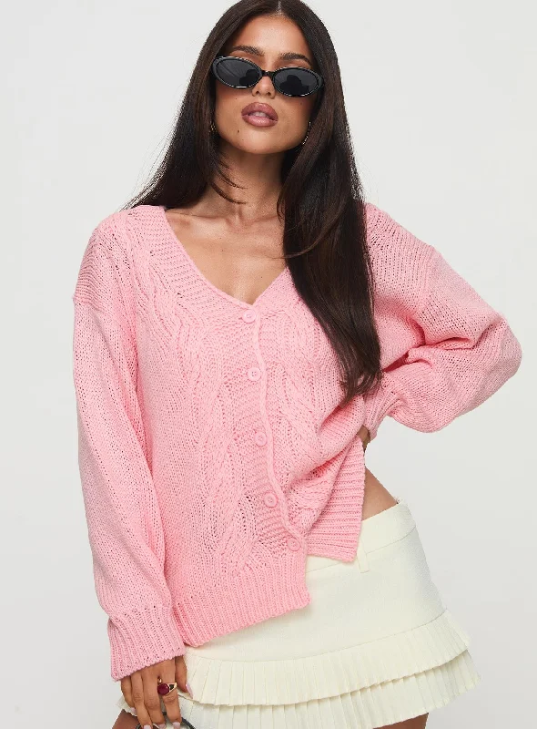 Women's Seasonal Garments Chic Styles Sezza Cable Knit Cardigan Baby Pink