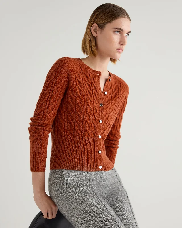 Women's Elegant Outfit Graceful Movement Women's Myla Cable Cashmere Cardigan Rust Orange