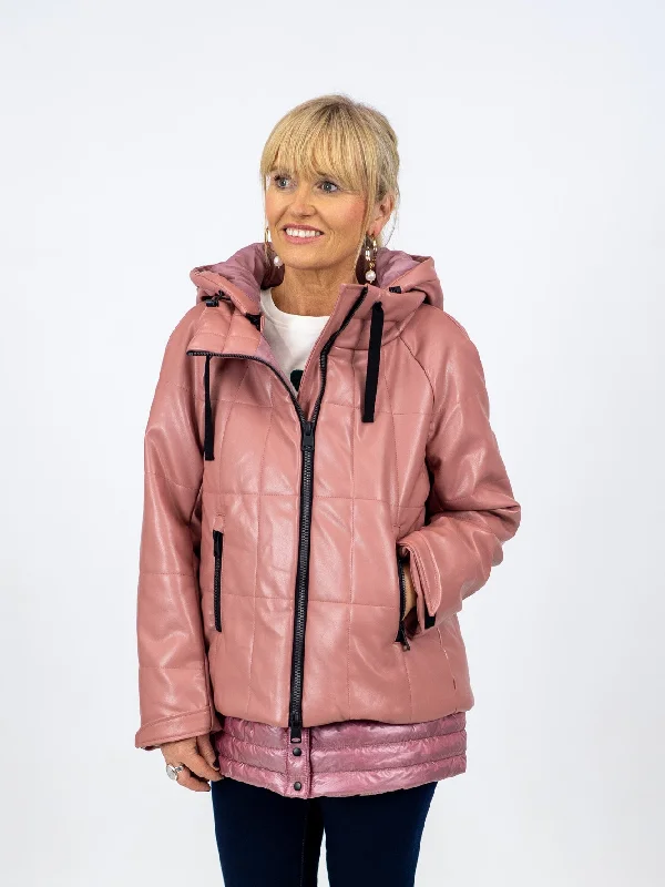 Women's Elegant Garments Winter Warm - Up Sale Md'M Light Pink Leather Bomber Style Parka