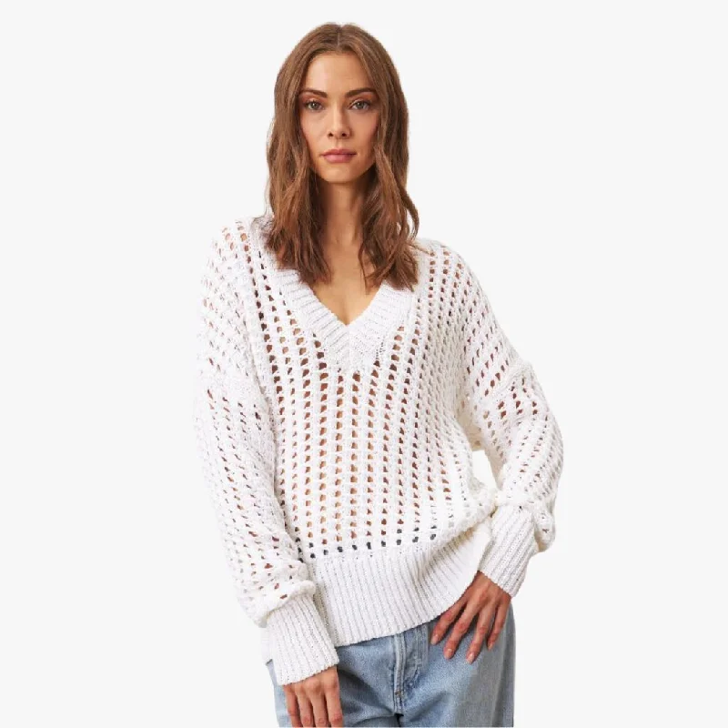 Women's Vacation Attire Father'S Day Deals Addie Crochet Knit V-Neck Cotton Sweater (Coconut)