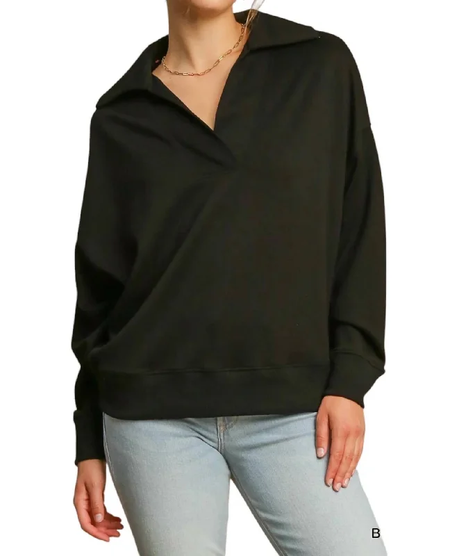 Women's Casual Attire Stylish Looks Neoknit V-Neck Sweatshirt In Black