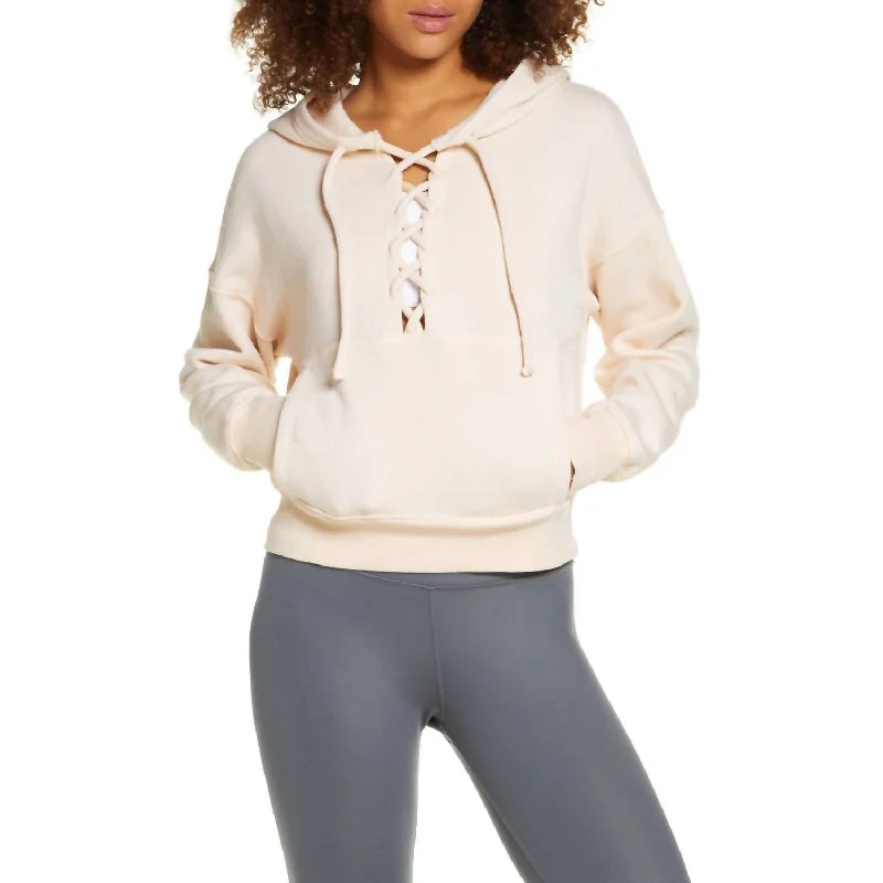 Women's Travel Attire Big Savings Movement Believe It Lace Up Hoodie In Beige