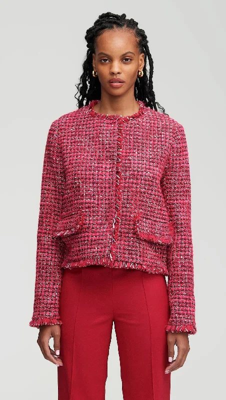 Women's Chic Outerwear Garments Vintage Inspired Fashion Sale Classic Jacket in Tweed | Raspberry/Pink Multi