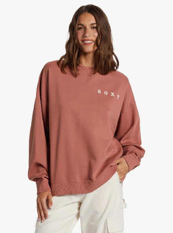 Women's Stylish Outdoor Outfit Trendy Styles Lineup Oversized Crew Neck Sweatshirt - Cedar Wood