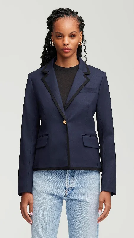 Women's Active Garments For Workouts Essentials On Sale Piped Blazer in Seasonless Wool | Midnight